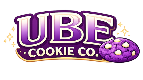 Ube Cookie Co logo with purple ube cookie